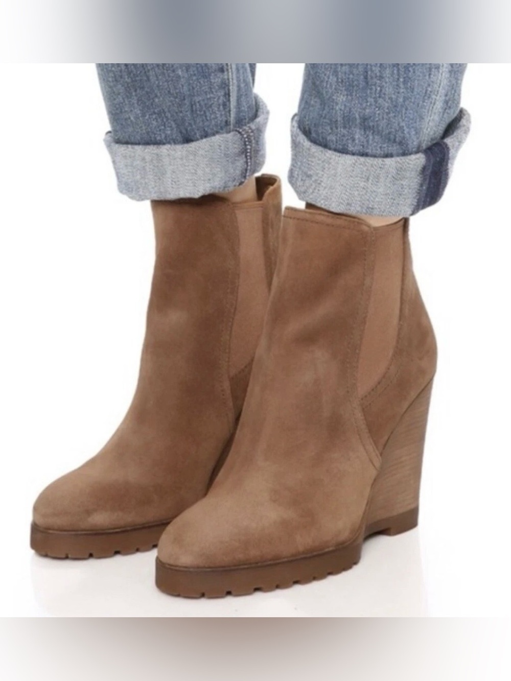 MICHAEL Michael Kors Tan Suede Wedge Ankle Boots worn once. Size 10.5.